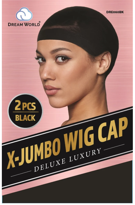 Dream World W-Wig Cap 2Pcs X-Jumbo Black #DRE060BK (Sold in Dozen)