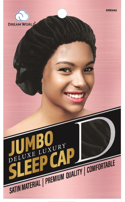 Dream World W-Sleep Cap Satin Black #DRE082 (Sold in Dozen)