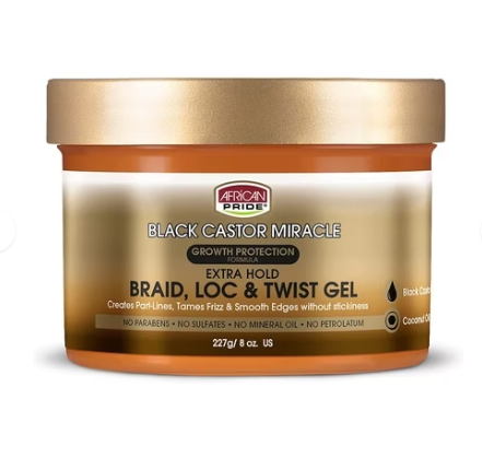 African Pride Black Castor Braid, Loc & Twist Gel 8oz